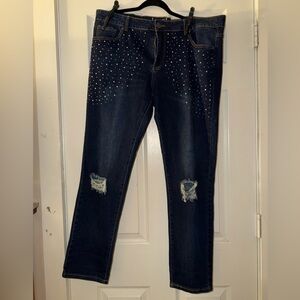 Loralette Dark Blue Studded Straight Leg Jeans